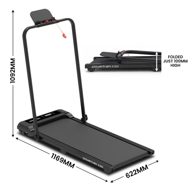 Powertrain K300 Foldable 2-in-1 Under Desk Walking Pad Treadmill 1.5HP 10km/h Incline Home Running Machine Black Image 3