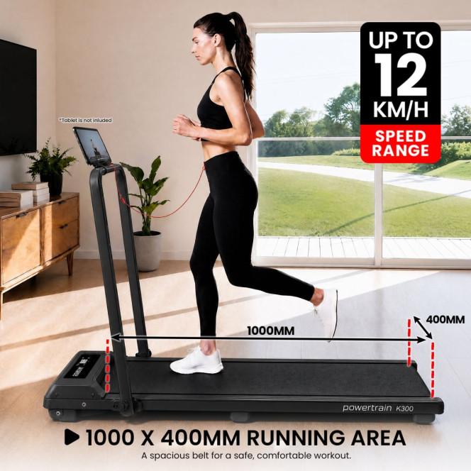 Powertrain K300 Foldable 2-in-1 Under Desk Walking Pad Treadmill 1.5HP 10km/h Incline Home Running Machine Black Image 7