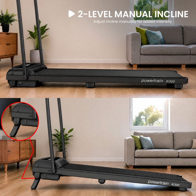 Powertrain K300 Foldable 2-in-1 Under Desk Walking Pad Treadmill 1.5HP 10km/h Incline Home Running Machine Black Image 13