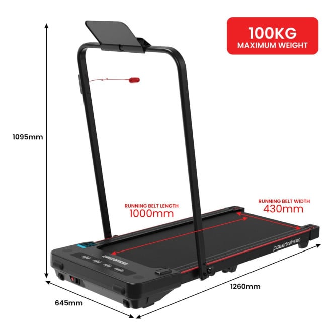 Powertrain K400 Electric Under Desk Treadmill Walking Pad Foldable Handrail Image 3