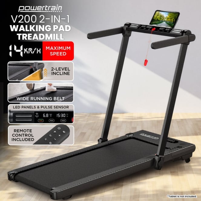 Powertrain V200 3.0HP 2-in-1 Foldable Electric Walking Pad 14kph Under Desk Running Machine Home Gym