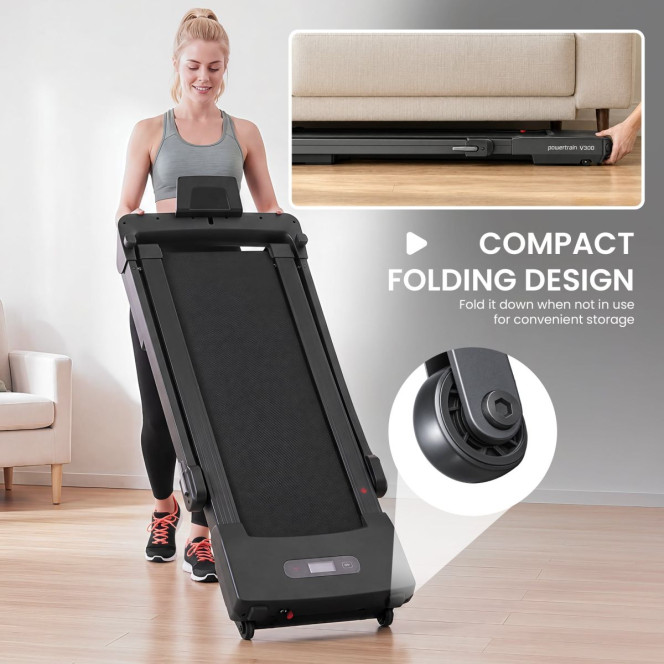 Powertrain V300 3.0HP Foldable 2-in-1 Walking Pad Treadmill with Auto Incline 14km/h Under Desk Running Machine Image 8