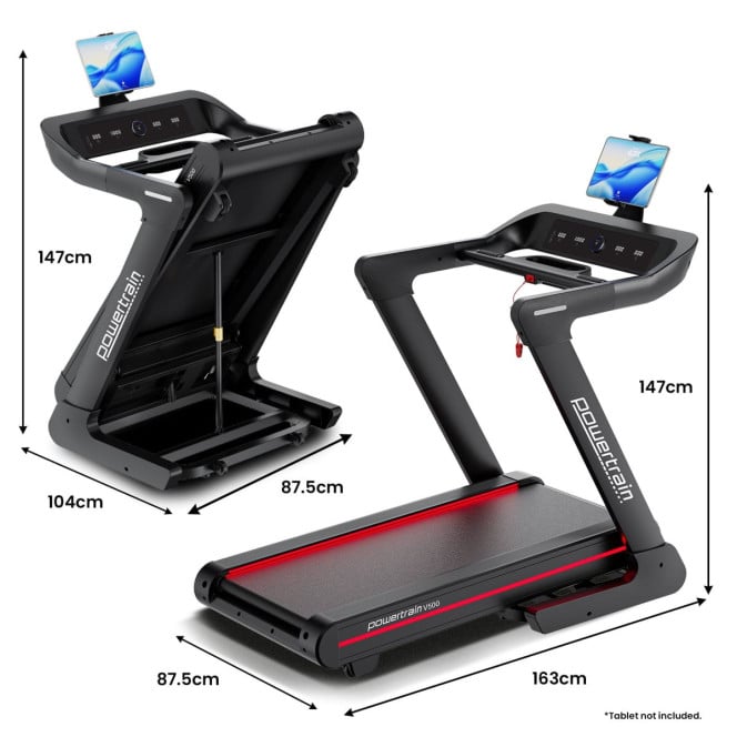 Powertrain V500 3HP Foldable Treadmill Electric Running Machine 20kmph Auto Incline Bluetooth Home Gym Cardio 130kg Image 3