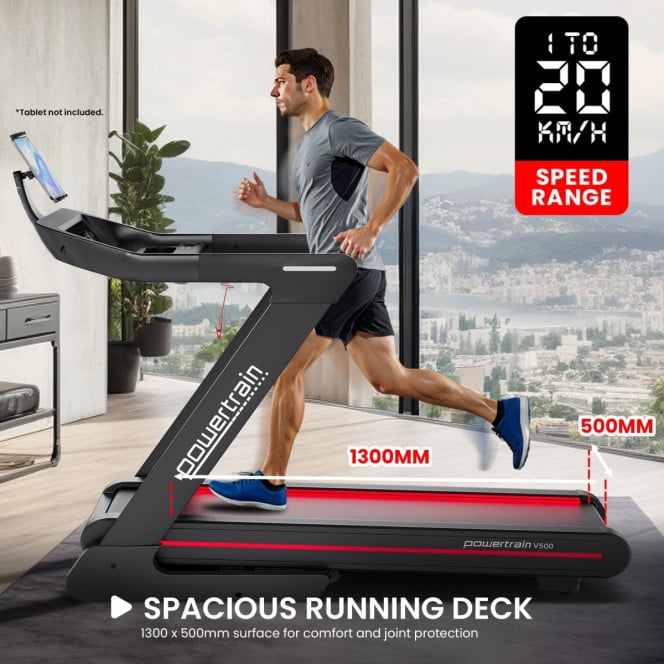 Powertrain V500 3HP Foldable Treadmill Electric Running Machine 20kmph Auto Incline Bluetooth Home Gym Cardio 130kg Image 14