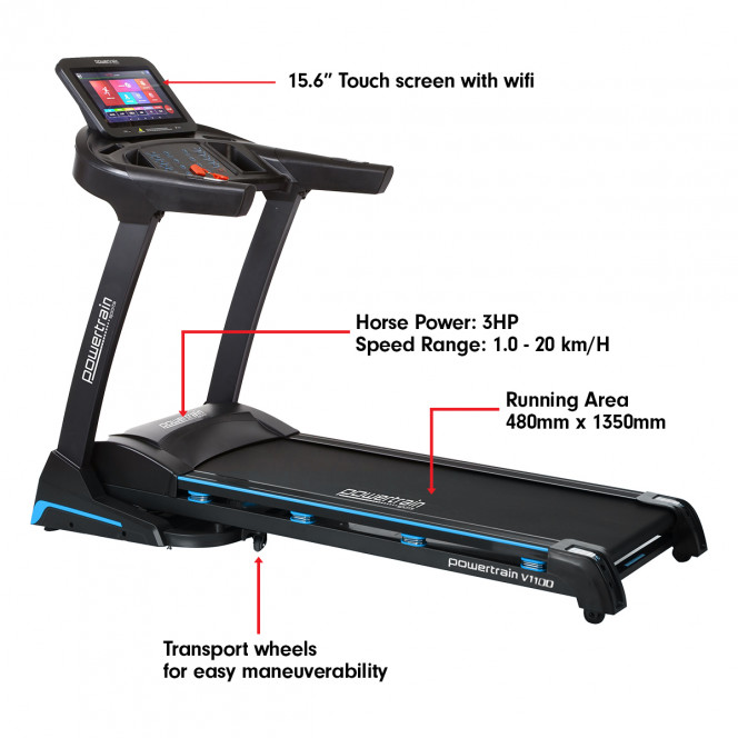Powertrain V1100 Electric Treadmill with Wifi Touch Screen Power Incline Image 9