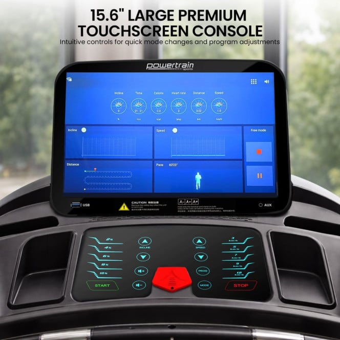 Powertrain V1100 Treadmill Electric Exercise Machine 15.6 Wifi TFT Touch Screen Home Gym Cardio Running Fitness Image 8