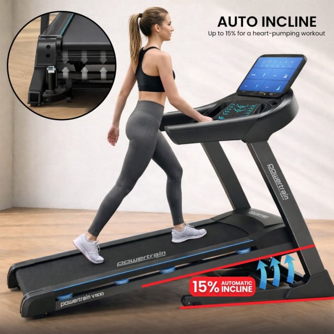 Powertrain V1100 Treadmill Electric Exercise Machine 15.6 Wifi TFT Touch Screen Home Gym Cardio Running Fitness Image 15