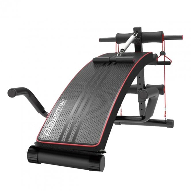 Powertrain Incline Decline Sit-Up Gym Bench with Resistance Bands and Rowing Bar