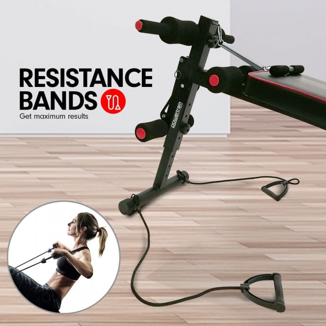 Powertrain Incline Decline Sit-Up Gym Bench with Resistance Bands and Rowing Bar Image 4