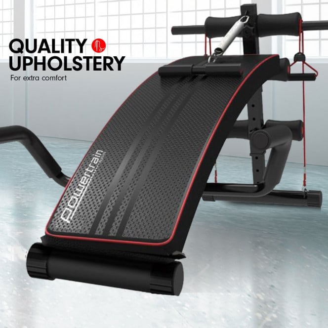 Powertrain Incline Decline Sit-Up Gym Bench with Resistance Bands and Rowing Bar Image 6