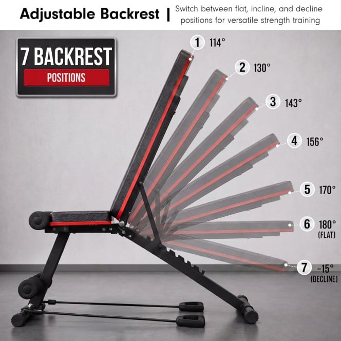 Powertrain Adjustable Weight Bench w/ Resistance Bands and 7 Backrest Positions Image 5