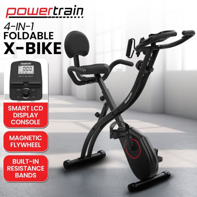 Powertrain 135E 4-in-1 Foldable X-Bike with LCD Display and Resistance Bands
