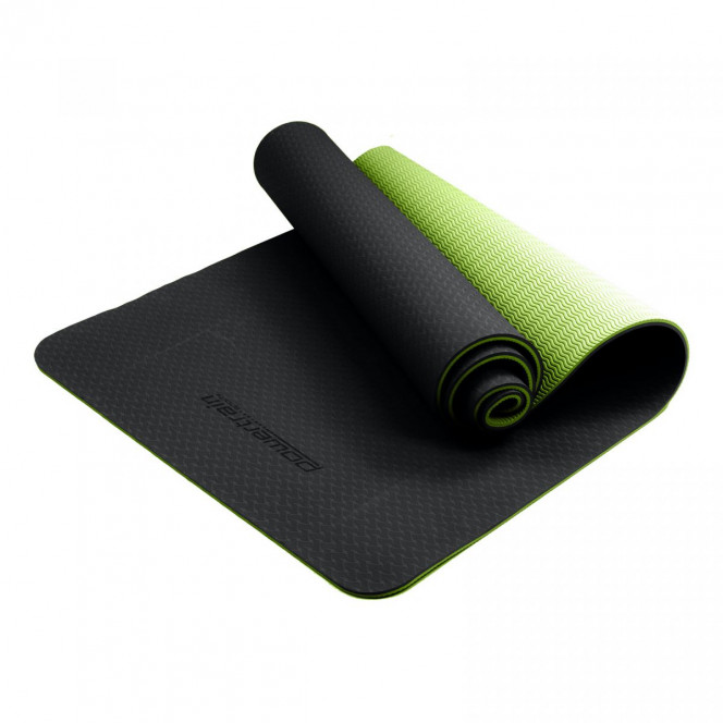 Powertrain Eco-Friendly TPE Pilates Exercise Yoga Mat 8mm - Black Green Image 2