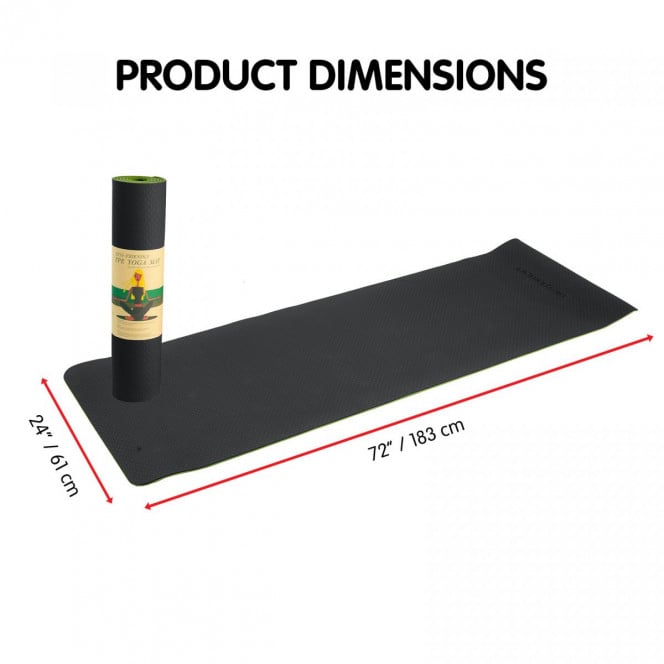 Powertrain Eco-Friendly TPE Pilates Exercise Yoga Mat 8mm - Black Green Image 4