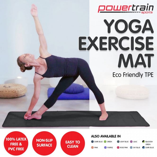 Powertrain Eco-Friendly TPE Yoga Pilates Exercise Mat 6mm - Black Image 2