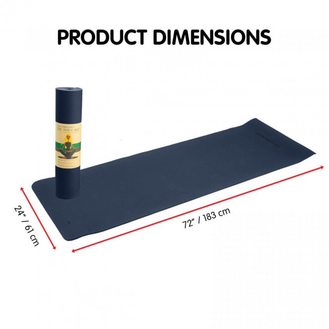 Powertrain TPE Yoga Pilates Exercise Mat 6mm - Dark Blue Image 3