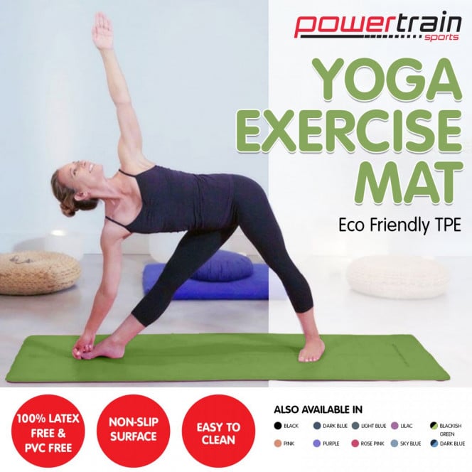 Powertrain Eco-Friendly TPE Yoga Pilates Exercise Mat 6mm - Green Image 8