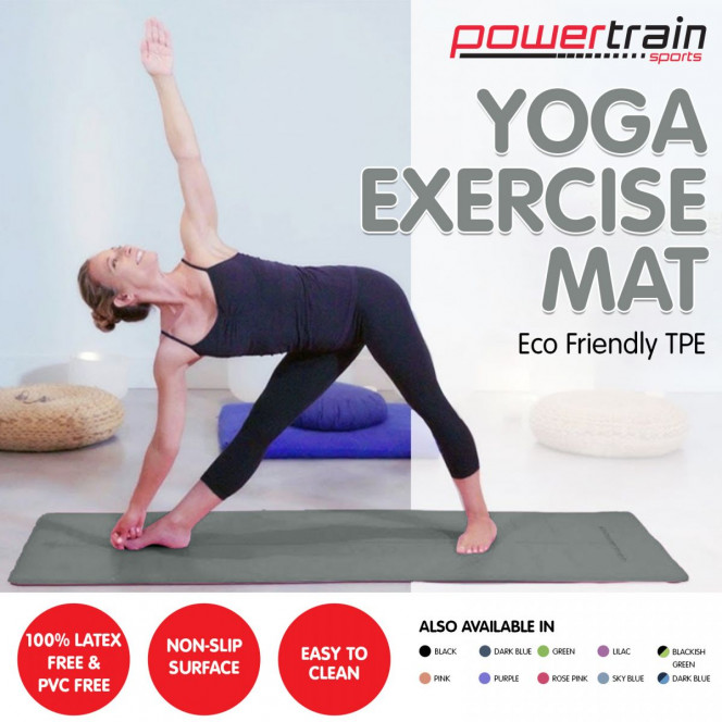 Powertrain Eco-Friendly TPE Yoga Pilates Exercise Mat 6mm - Light Grey Image 2