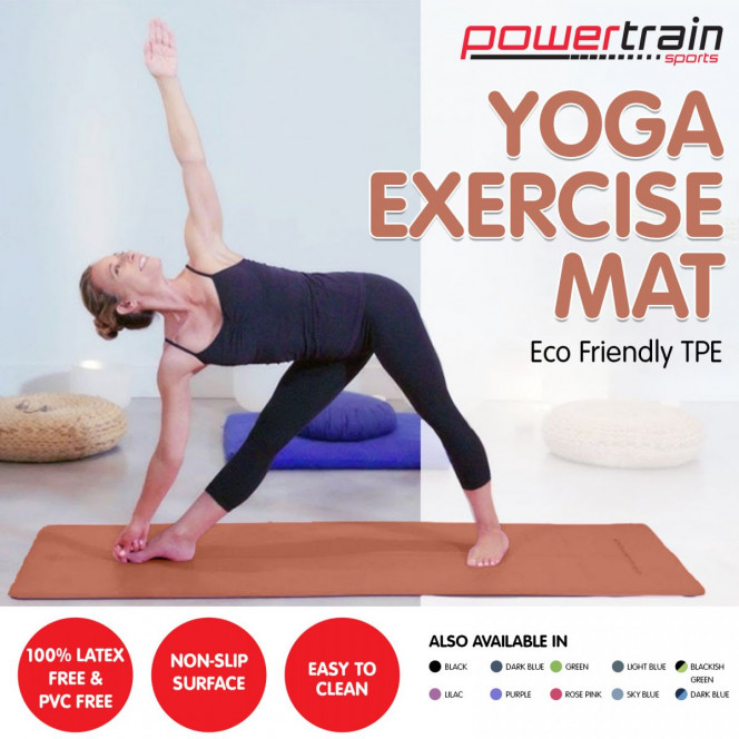 Powertrain Eco-Friendly TPE Yoga Pilates Exercise Mat 6mm - Pink Image 2