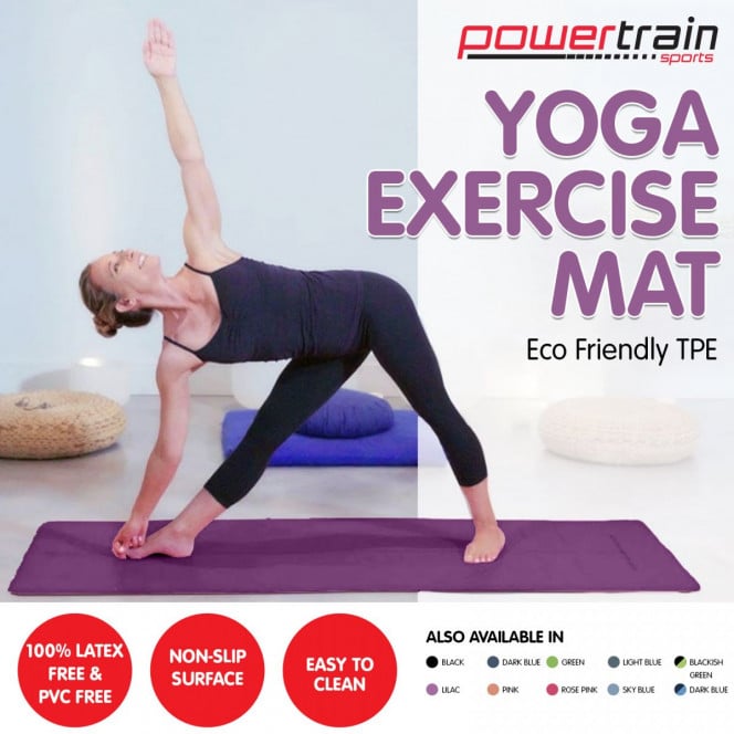 Powertrain Eco-Friendly TPE Yoga Pilates Exercise Mat 6mm - Purple Image 2
