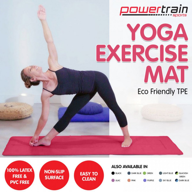 Powertrain Eco-Friendly TPE Yoga Pilates Exercise Mat 6mm - Rose Pink Image 2