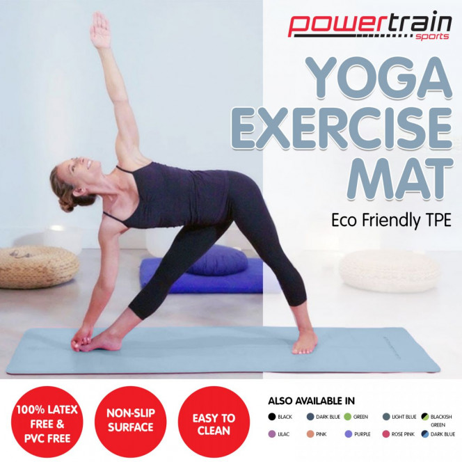 Powertrain Eco-Friendly TPE Yoga Pilates Exercise Mat 6mm - Sky Blue Image 2