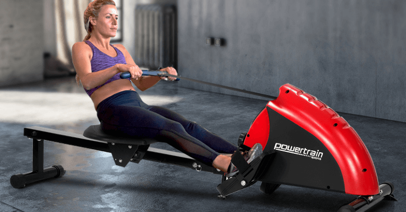 Woman doing a low-impact rowing workout